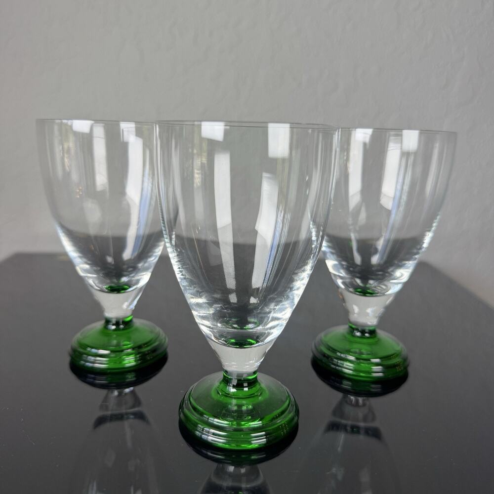 3 Tiffany & Co. Crystal 57th Street Green Stem Wine Glasses Goblets